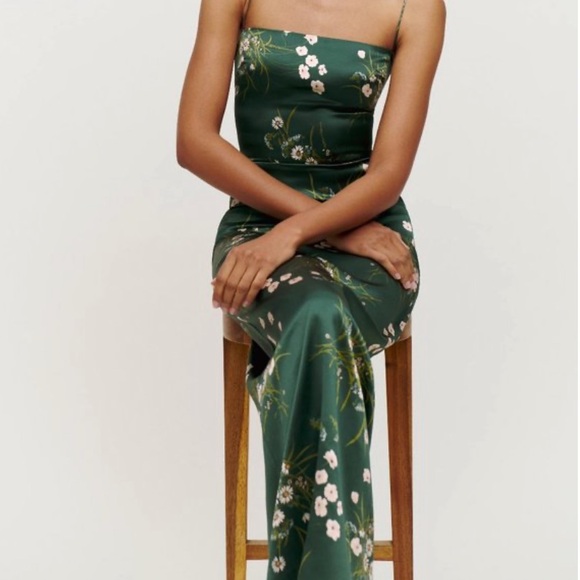 Reformation Frankie Silk Dress in Green - Picture 2 of 8